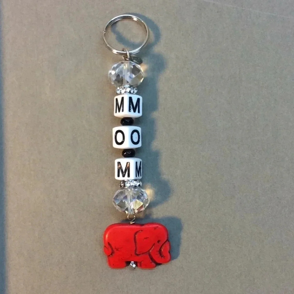 Red Elephant, Crystals & Rhinestones MOM Key Chain